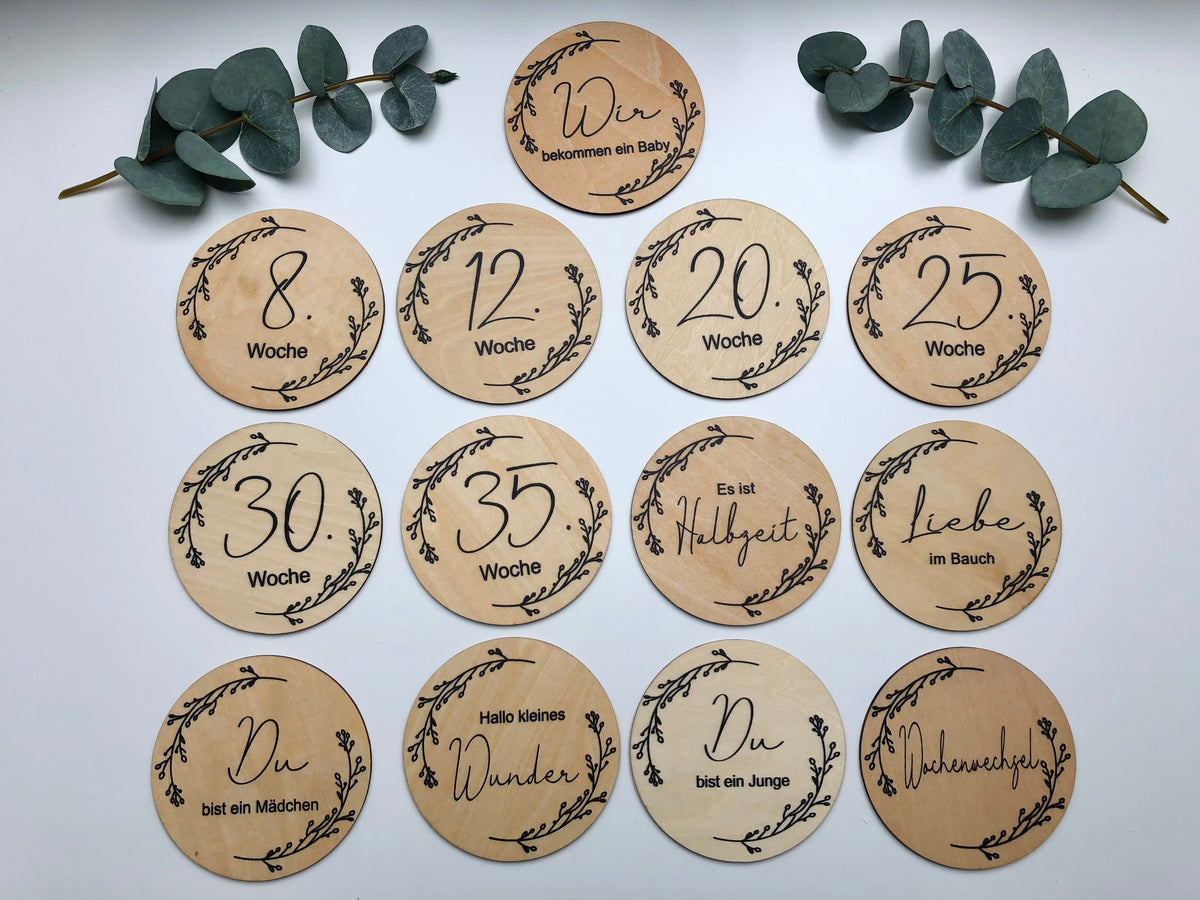 7-teilige Baby Meilensteinkarten Aus Lindenholz - Für Fotoshootings